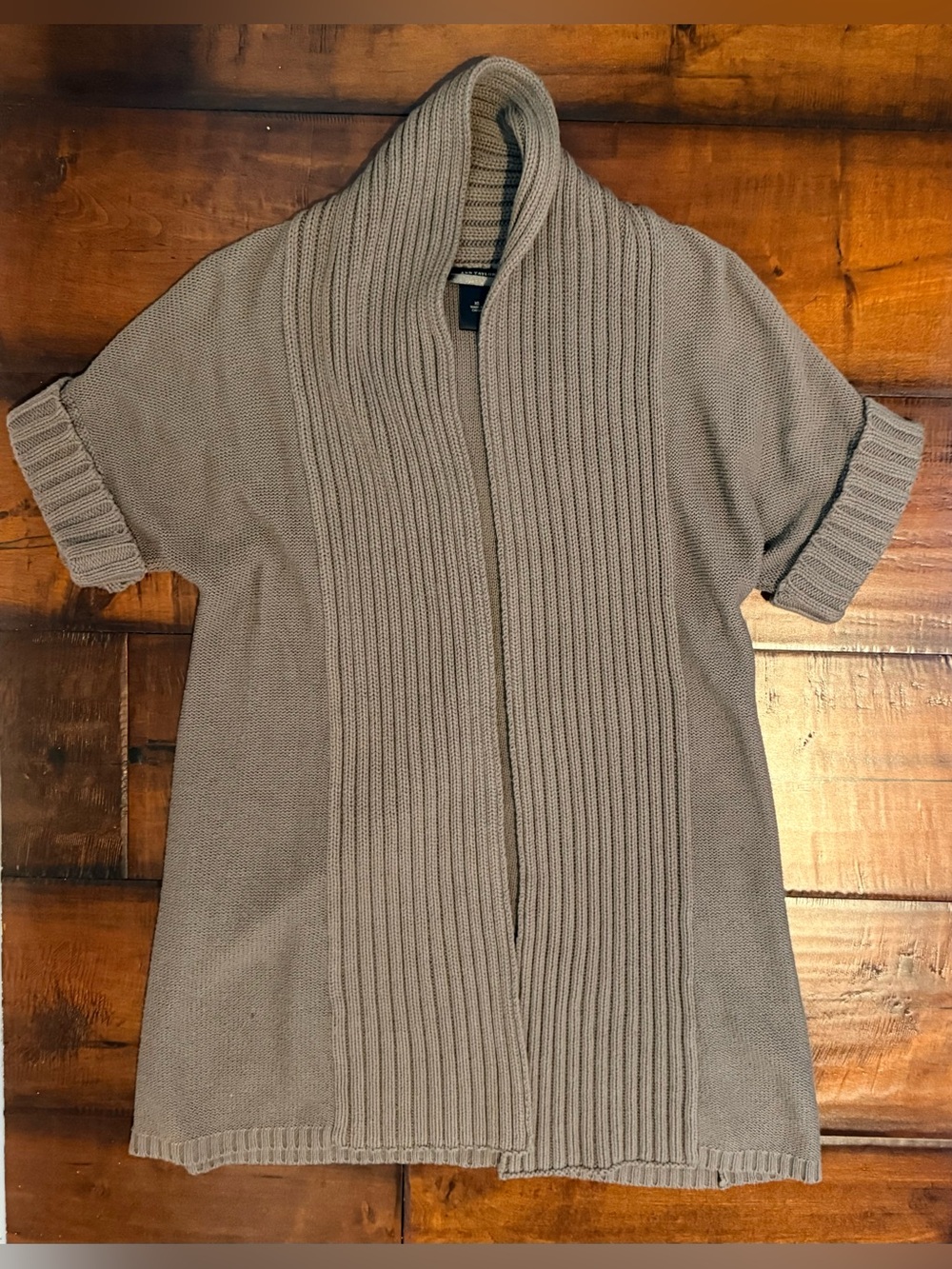 Ann Taylor Taupe Short-Sleeve Open Front Cardigan